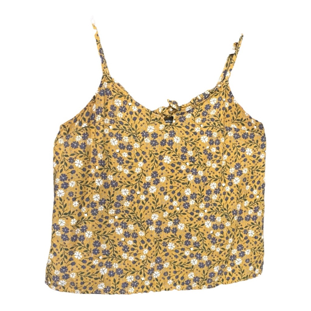 Modcloth Spruced Up Yellow Floral Linen Tank - Size L